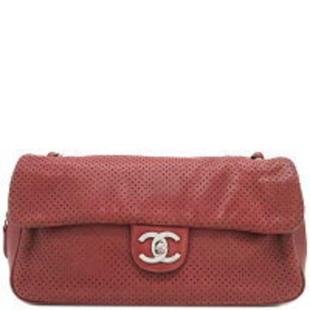 Chanel shoulder bag punched chain strap red leather